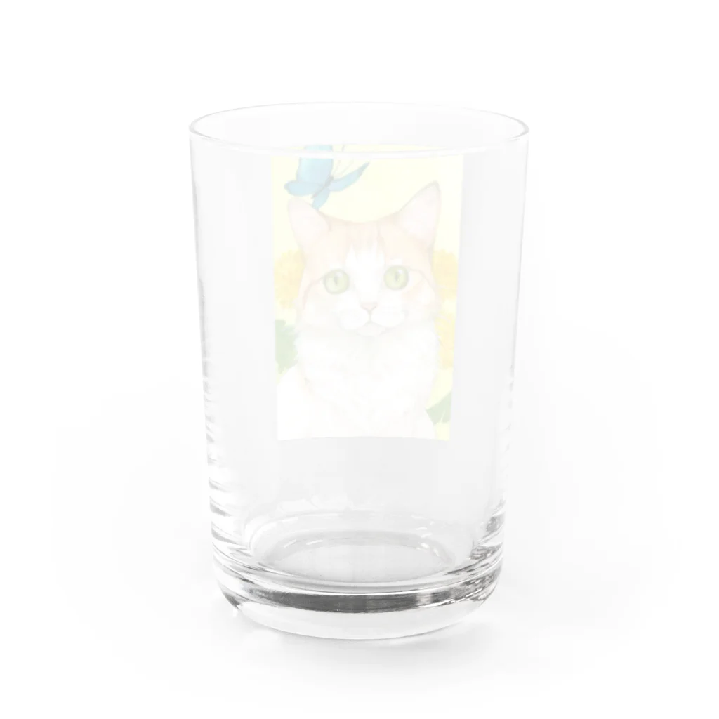 Miaws Shopのタンポポと白茶猫 Water Glass :back