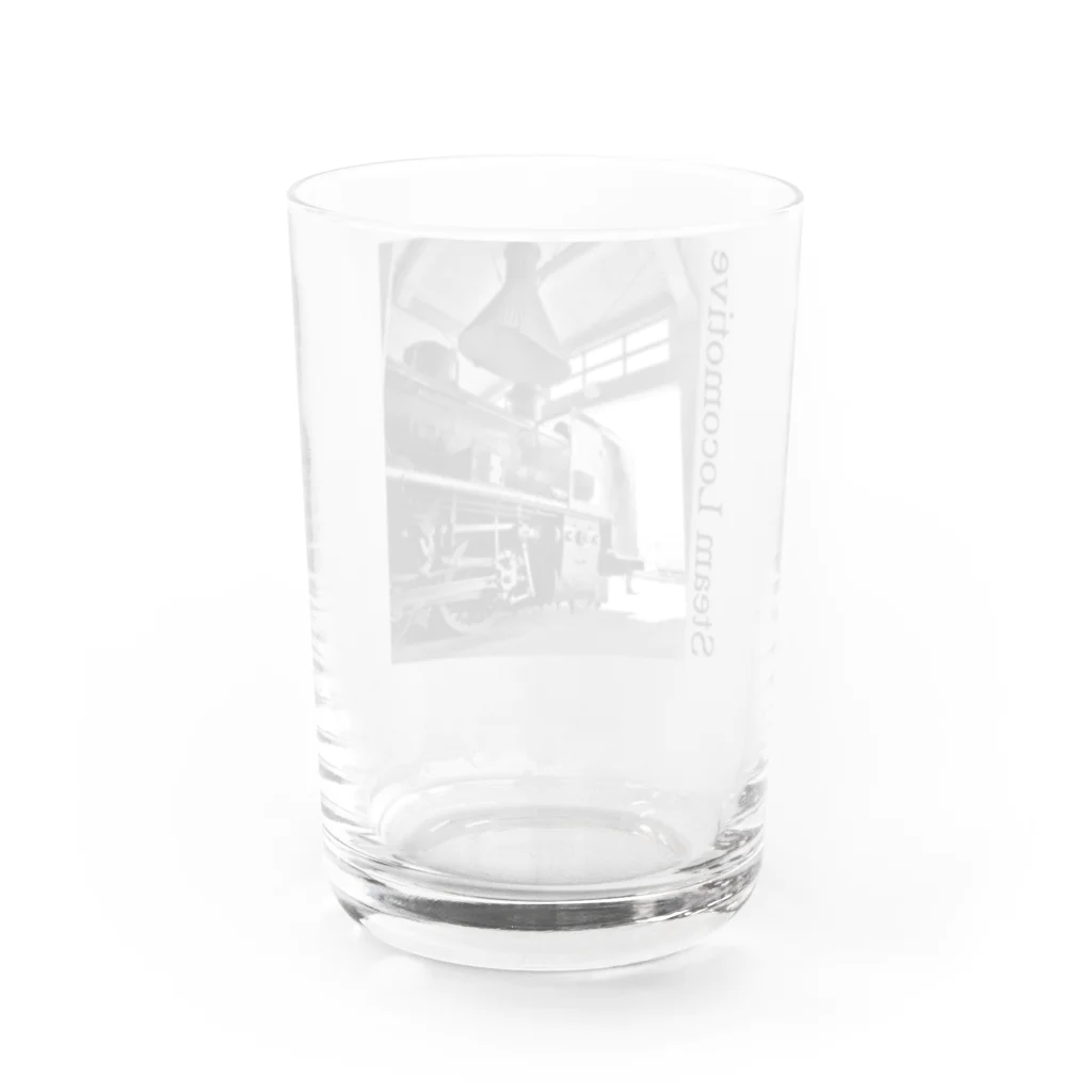ヴィンテージ鉄道写真グッズの店の扇形車庫にスタンバイ中のSL Water Glass :back