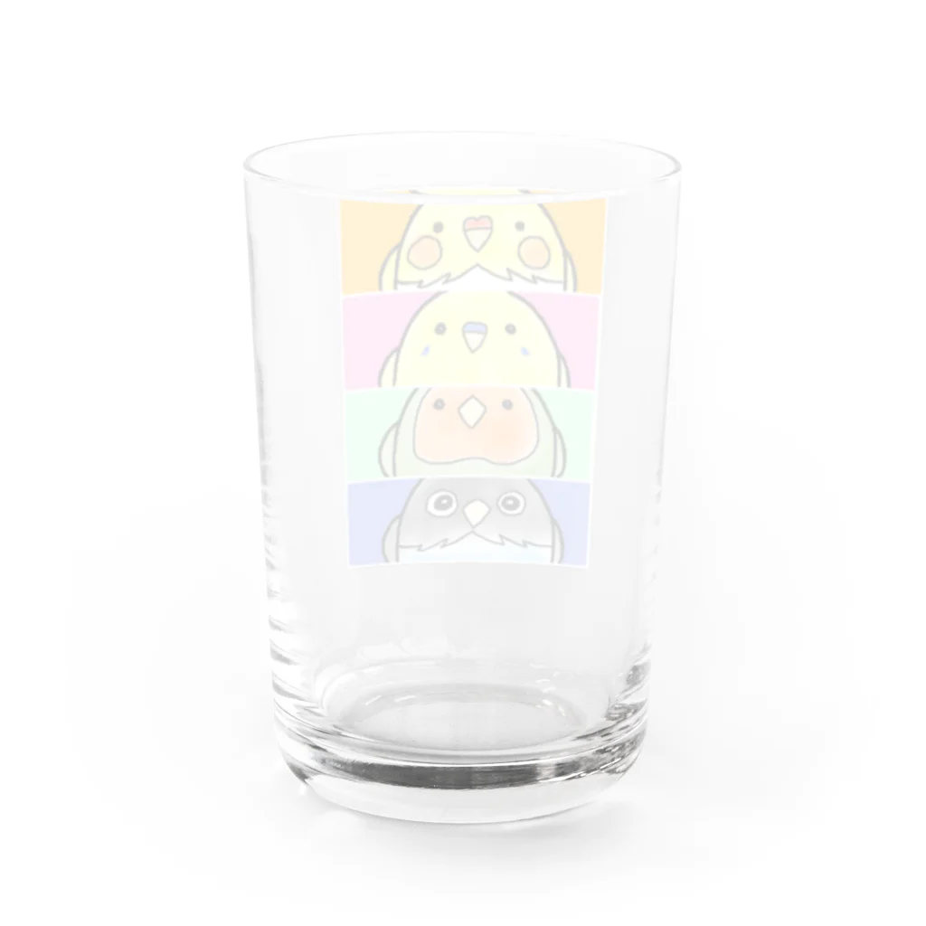 羊毛ことり‎(•ө•)tokoriのインコ ボタン オカメ コザクラ隊 Water Glass :back