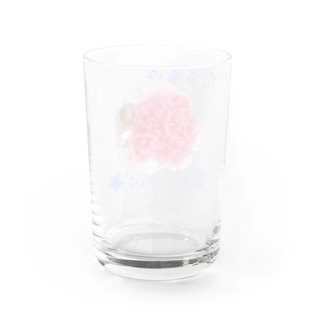 お花の双葉の濃いピンクカーネーション(花言葉) グラス反対面