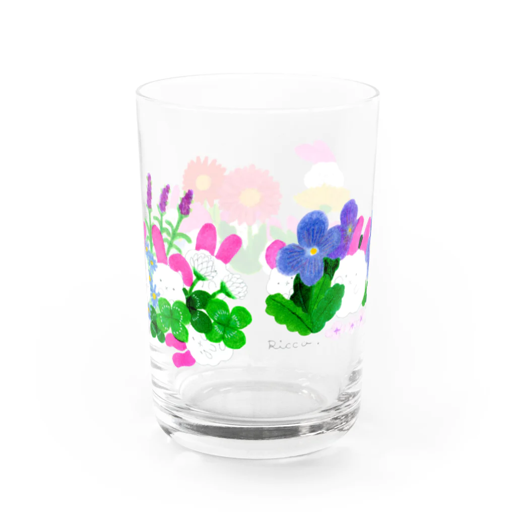 もふもふ達の秘密の花暮らしsuzuri店のお庭でかくれんぼ Water Glass :back