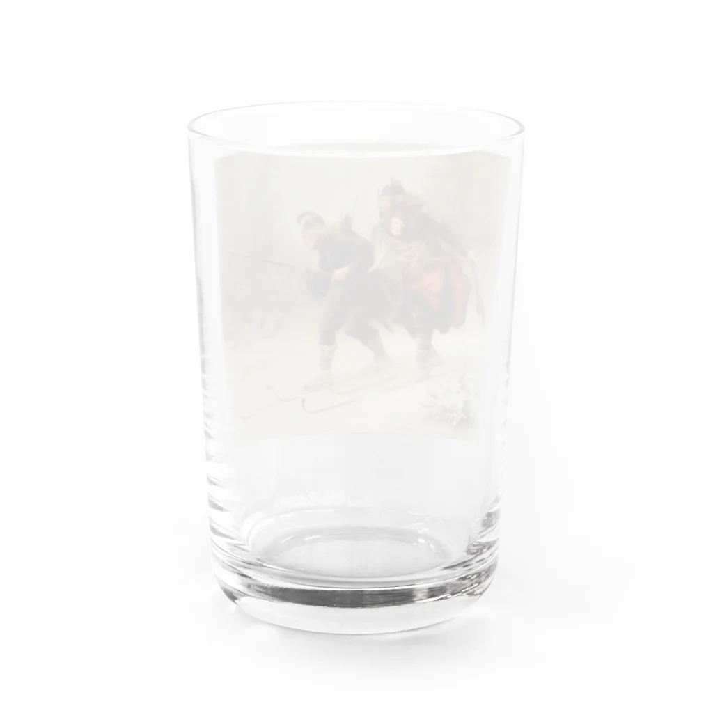 世界の絵画アートグッズのKnud Bergslien《Skiing Birchlegs 王子と山を渡る》 Water Glass :back