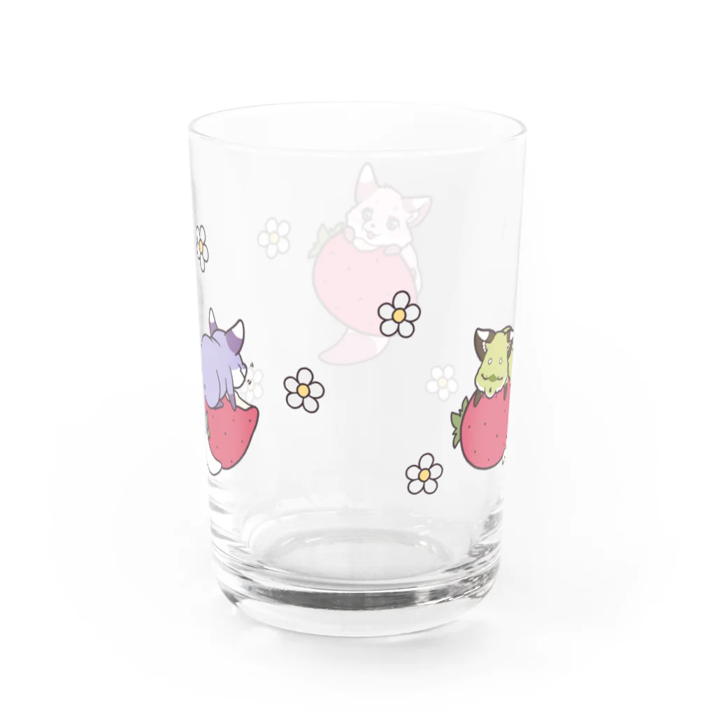 まゆげぐまの苺と春キツネ Water Glass :back