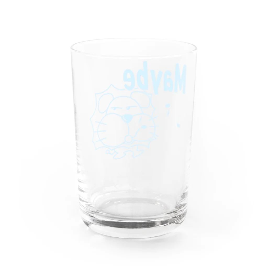 ワン太フルのTシャツ屋さんのライオン君 Maybe ブルー Water Glass :back