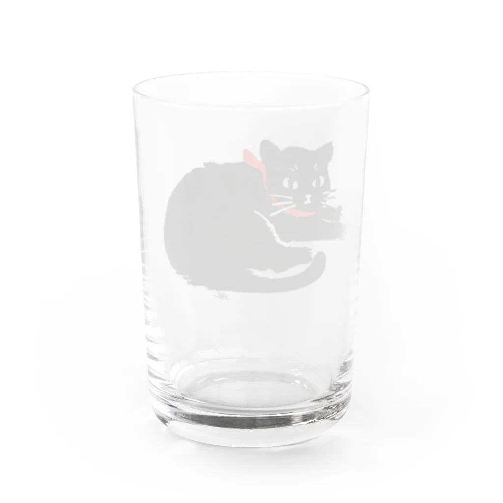 ^‥^ｼｬﾑの赤いリボンのクロネコ Water Glass :back