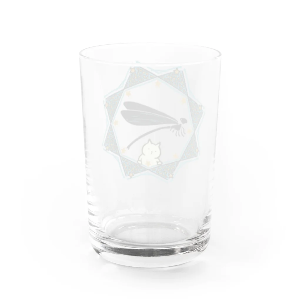 Grün Libelle商店のハグロトンボとねこちゃん Water Glass :back