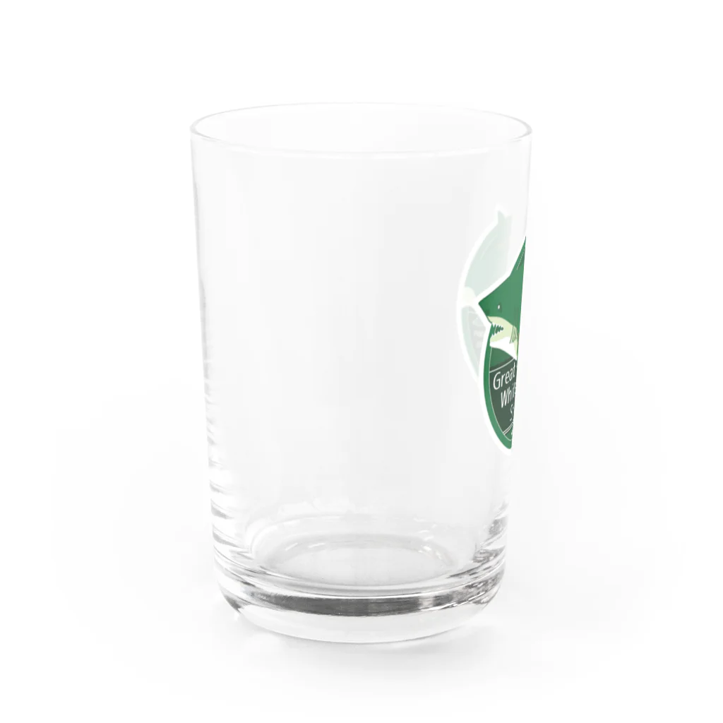 Kinkadesign うみのいきものカワイイShopのホホジロザメ_Cafeステッカーデザイン Water Glass :back