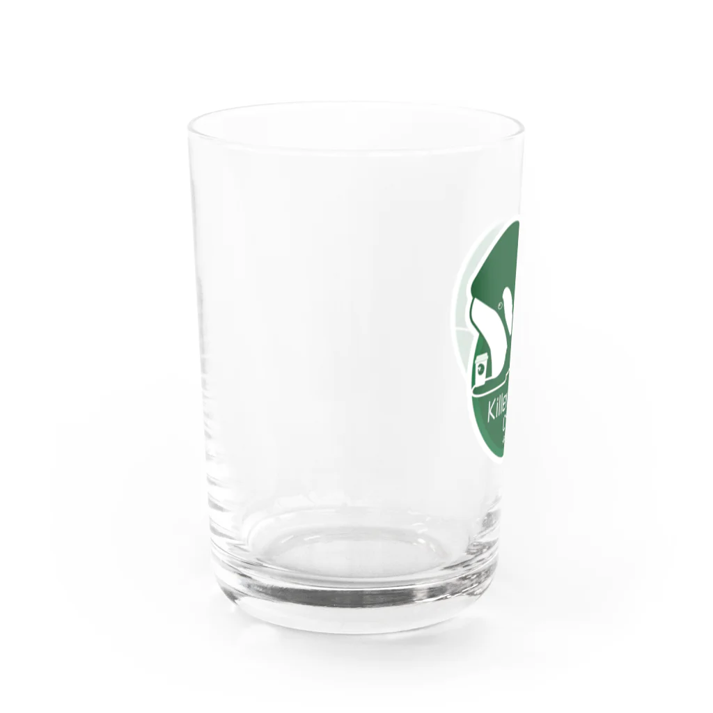 Kinkadesign うみのいきものカワイイShopのシャチGreen_Cafeステッカーデザイン Water Glass :back