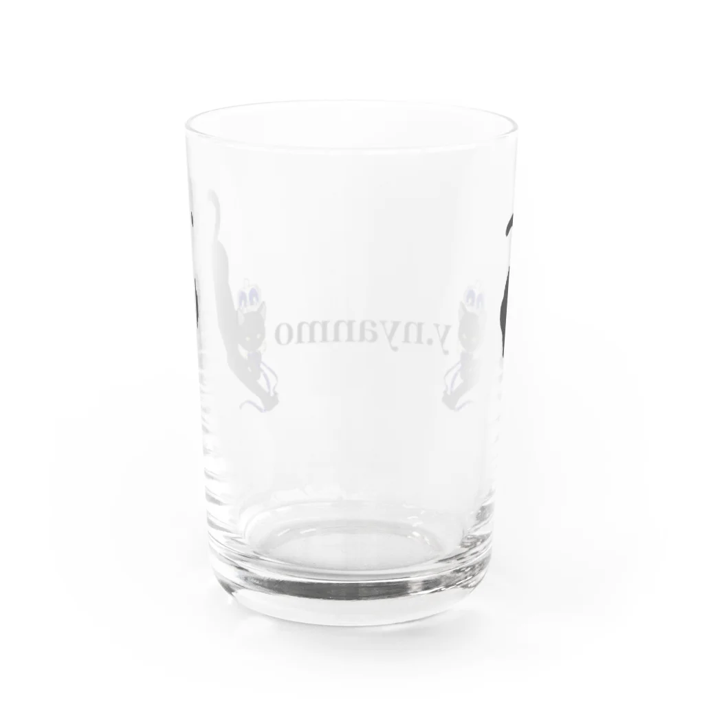 y.nyanmo やよにゃんもの王冠黒猫グラス Water Glass :back