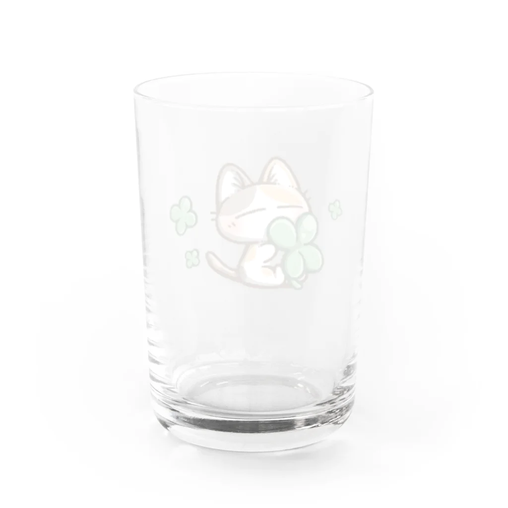 ねこ猫屋さんの三毛猫さんとクローバー Water Glass :back