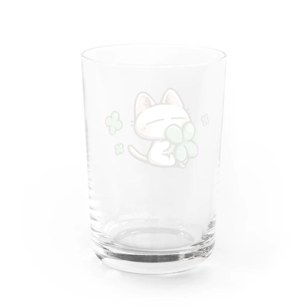 ねこ猫屋さんの白猫さんとクローバー Water Glass :back