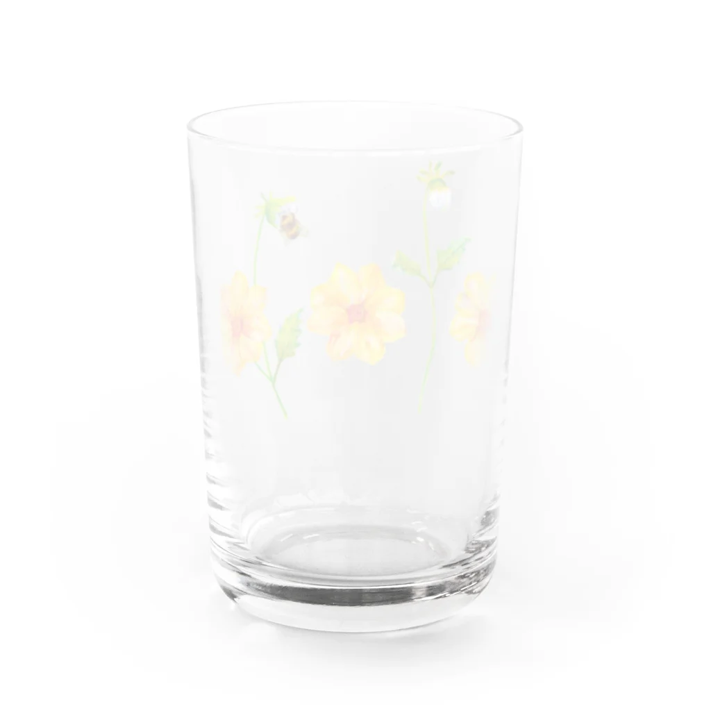 HosoMitsu-painterの黄色いダリア Water Glass :back