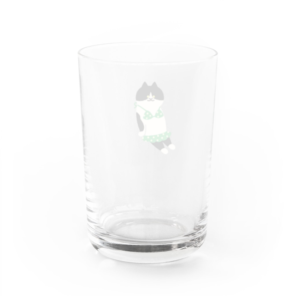 SUIMINグッズのお店の緑のビキニのねこ Water Glass :back