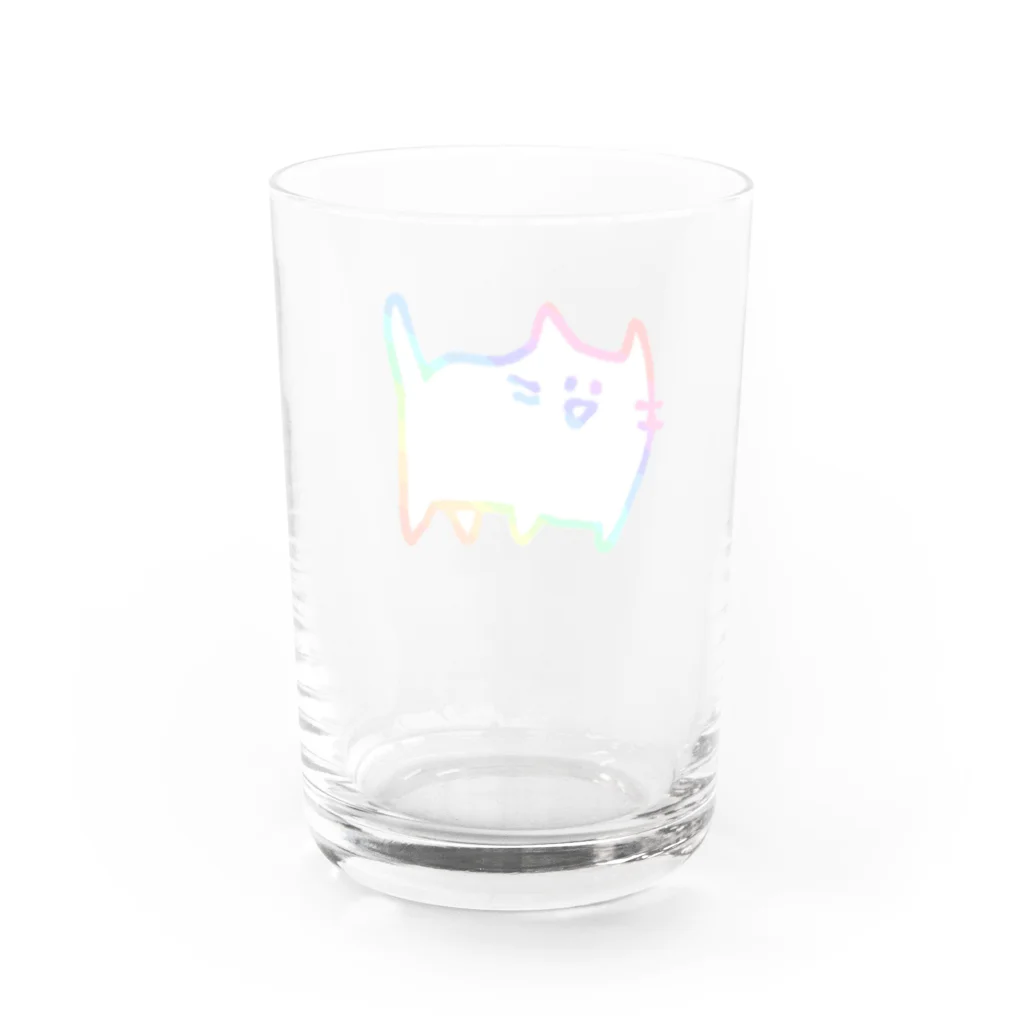 neko_00003のてぬきてがきネコチャン（虹） Water Glass :back