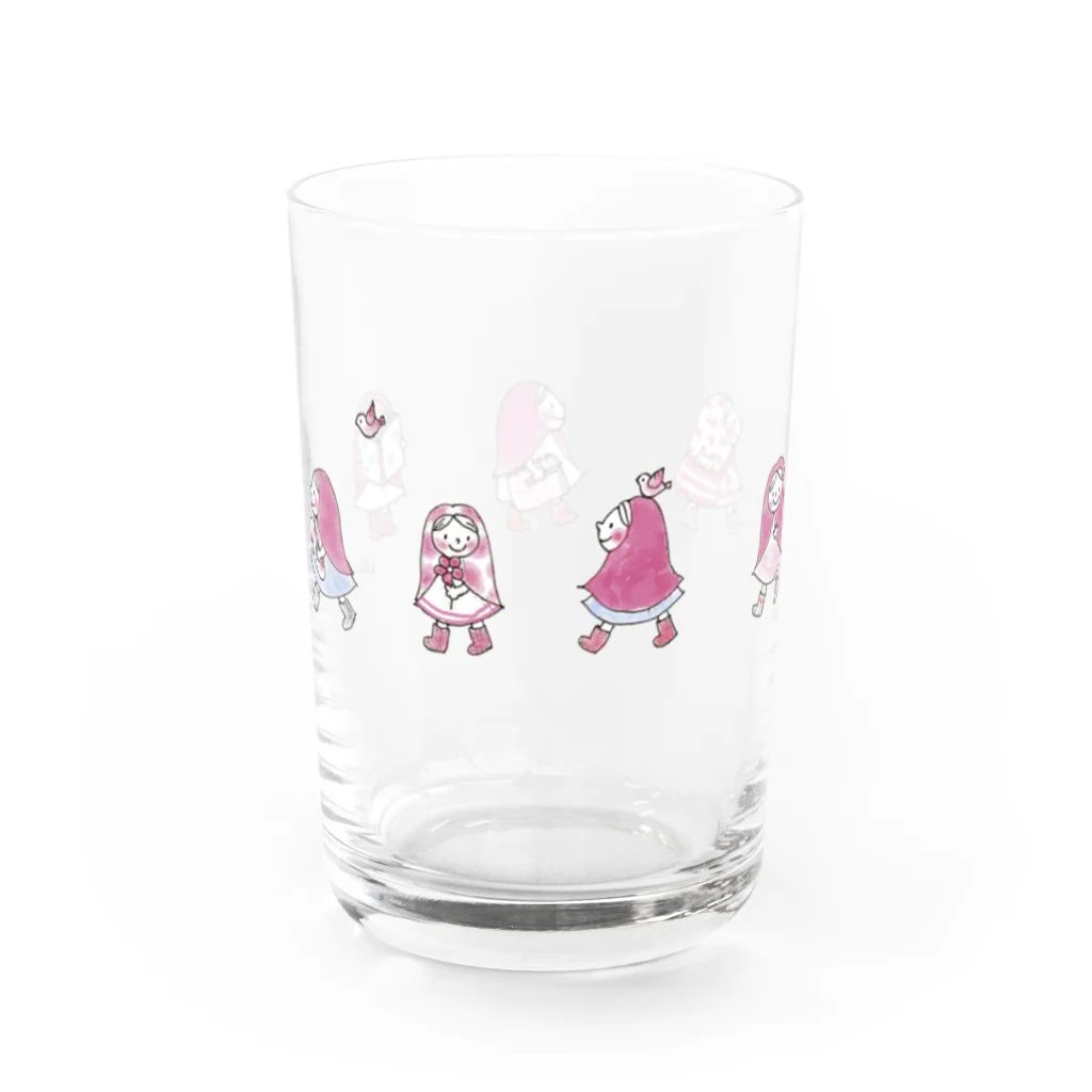 illustration akko shopのお散歩ずきんPink Water Glass :back