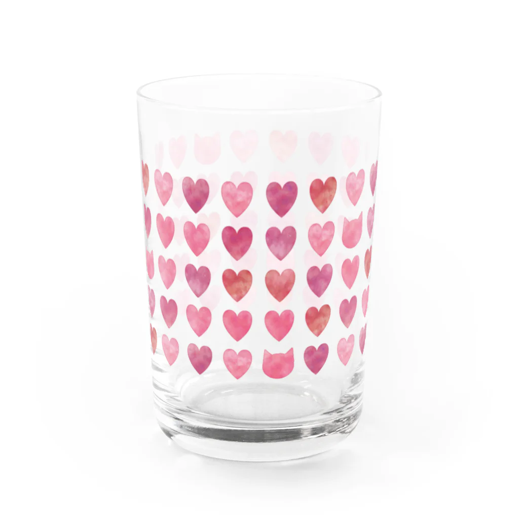 さくらもちゅ*のハートときどき猫　ピンク Water Glass :back