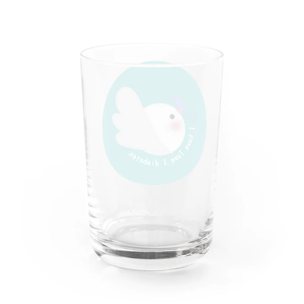 文鳥屋さんの1型糖尿病文鳥デザインロゴマーク Ver.グリーン Water Glass :back