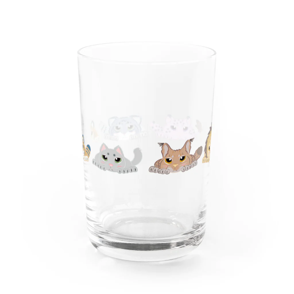 BeArtSuzumaruのぺたんこ猫科横並び Water Glass :back