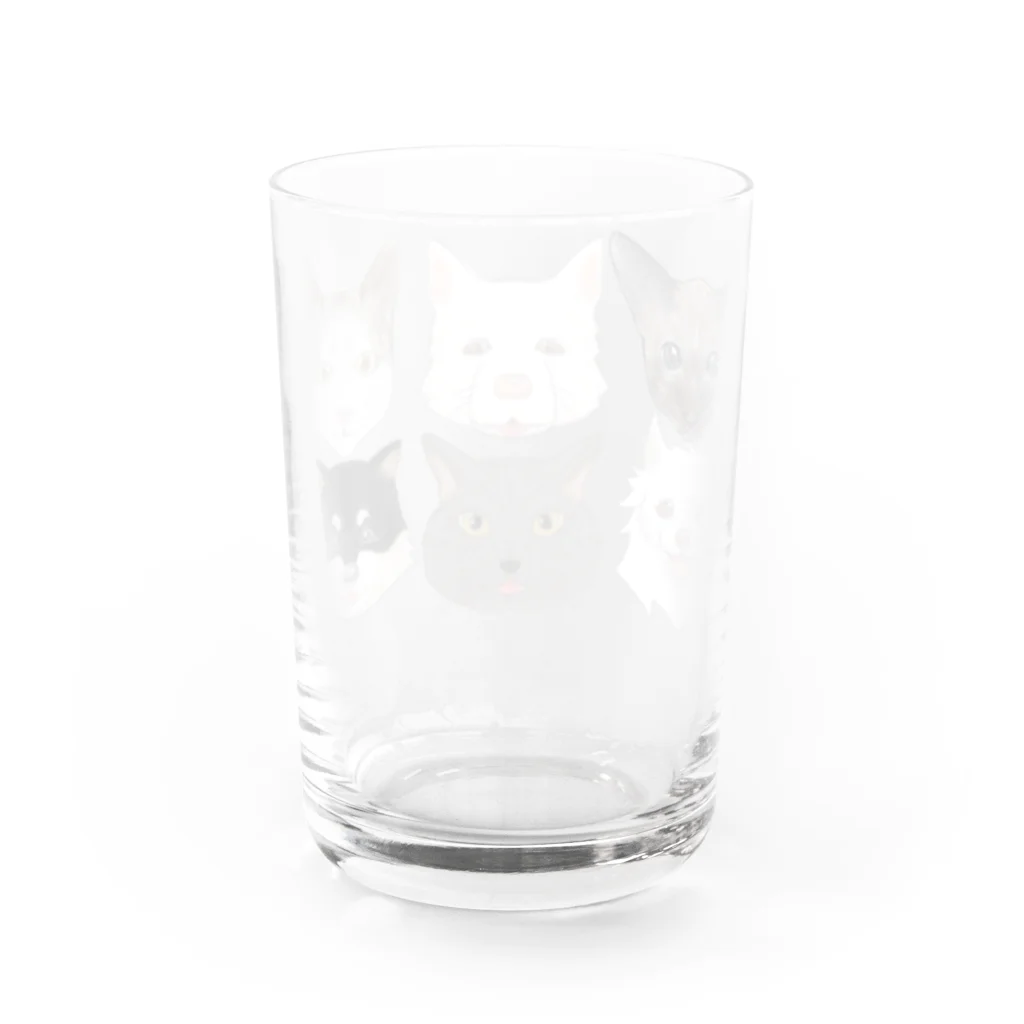 くろまっKのSUZURIショップの3わんにゃん Water Glass :back