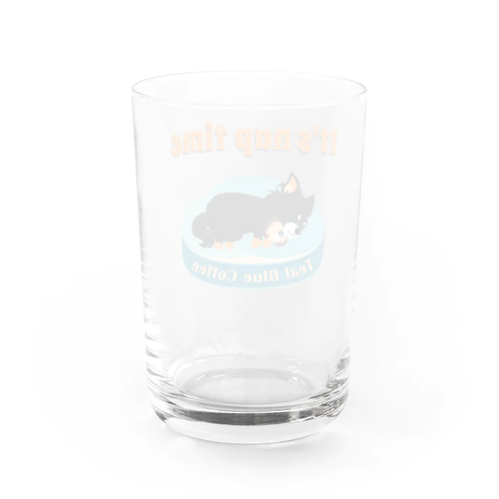 Teal Blue Coffeeのお昼寝の時間　-puppy teal- Water Glass :back