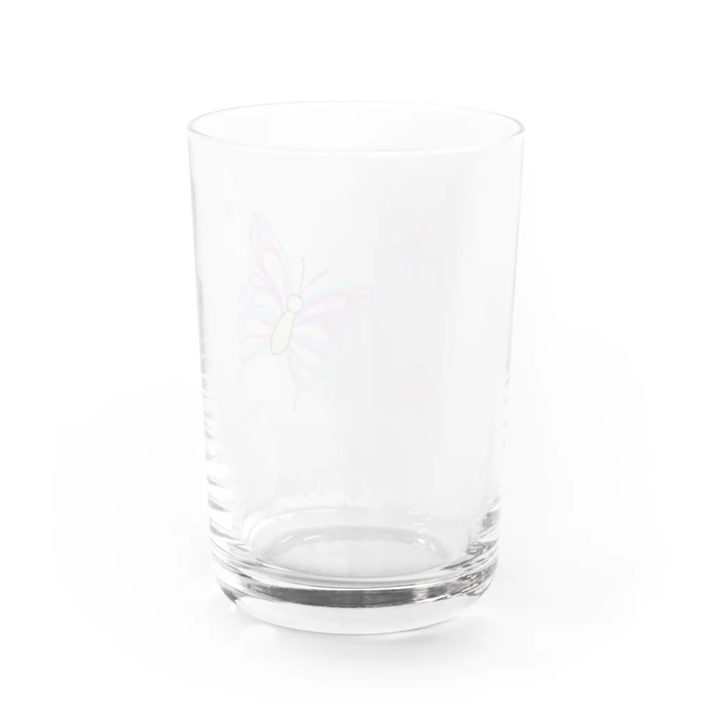 ひなたぼっこの蝶とバラ Water Glass :back
