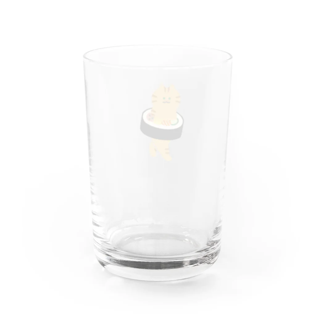 SUIMINグッズのお店の太巻きを自らに巻きつけて運ぶねこ Water Glass :back