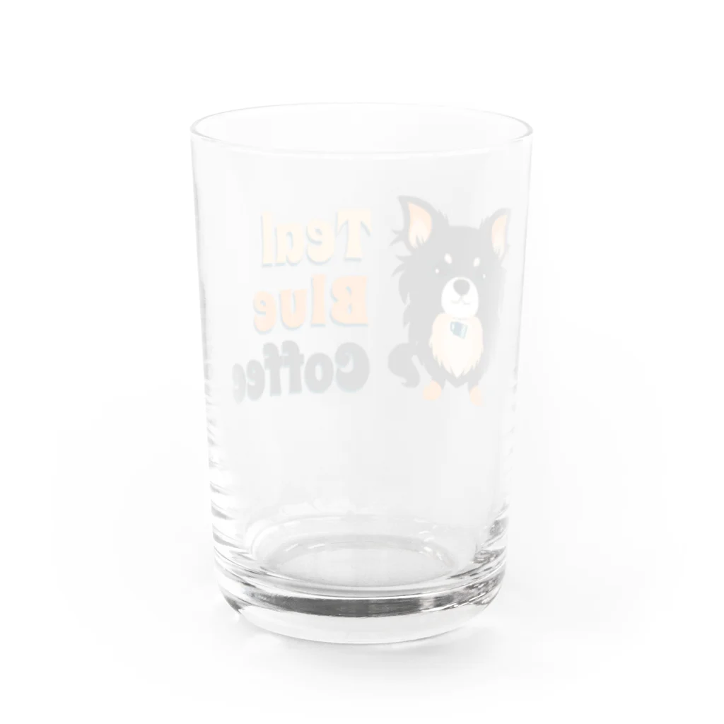 Teal Blue Coffeeのpuppy teal Water Glass :back