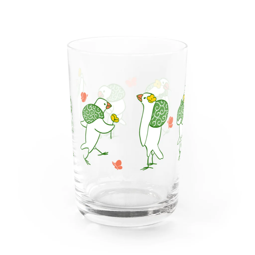 ふろしき文鳥のお店の花と蝶々とふろしき文鳥 Water Glass :back