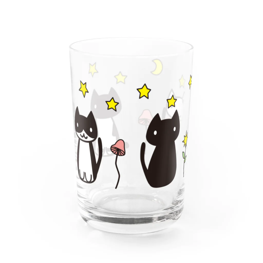 星月猫　徳島洋子の星空猫４匹 三日月の夜 Water Glass :back