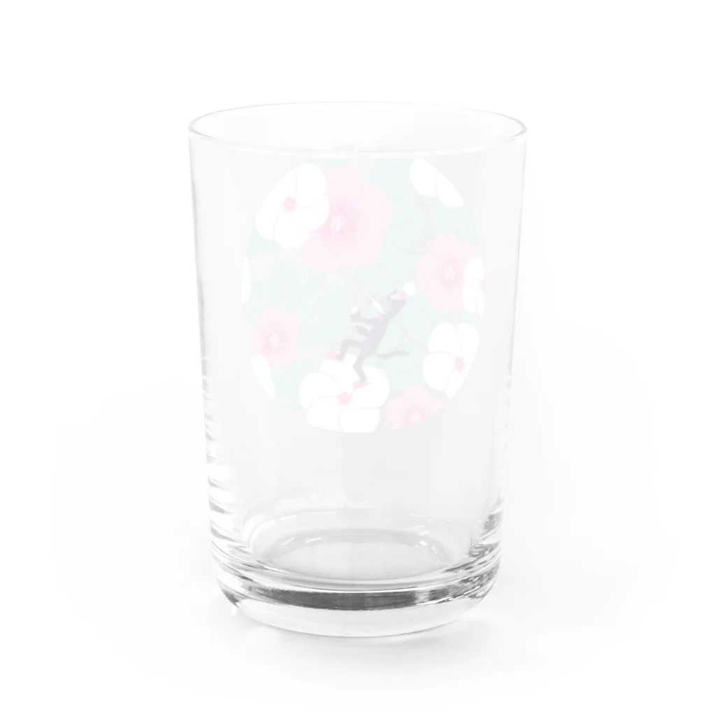 夕暮虫のニチニチソウスリッパネコ(お好み背景色) Water Glass :back