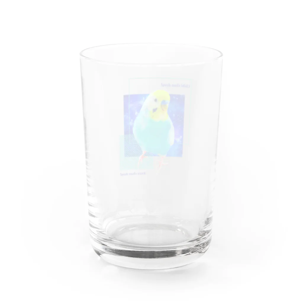 むーむー小屋のちびちゃんです！　セリフ付き青背景 Water Glass :back