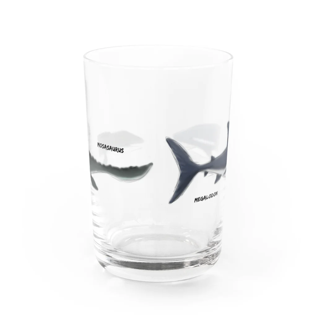 自給自足のモササウルスとメガロドン Water Glass :back