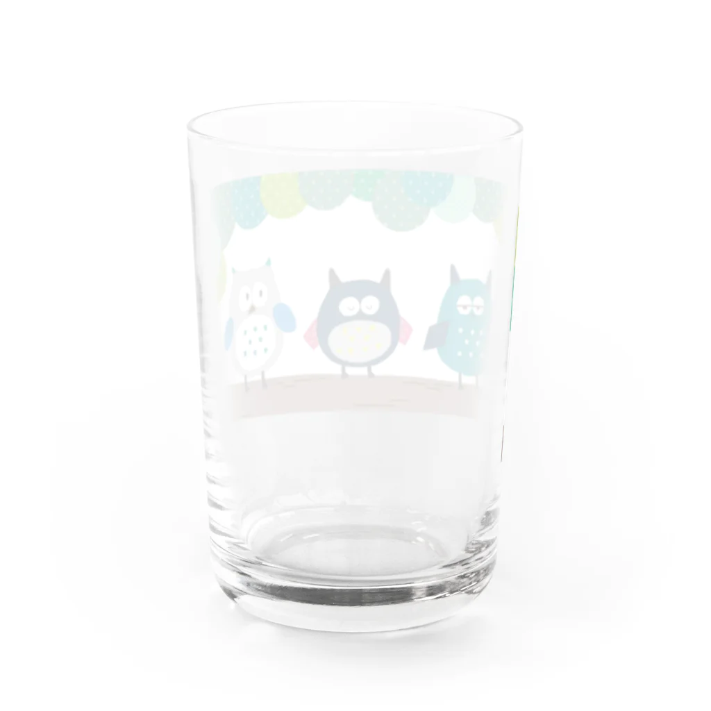 ももひらのフクロウ3兄弟 Water Glass :back