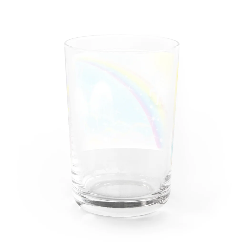  Pastel Design Art 天使のお部屋のユニコーンと虹 Water Glass :back