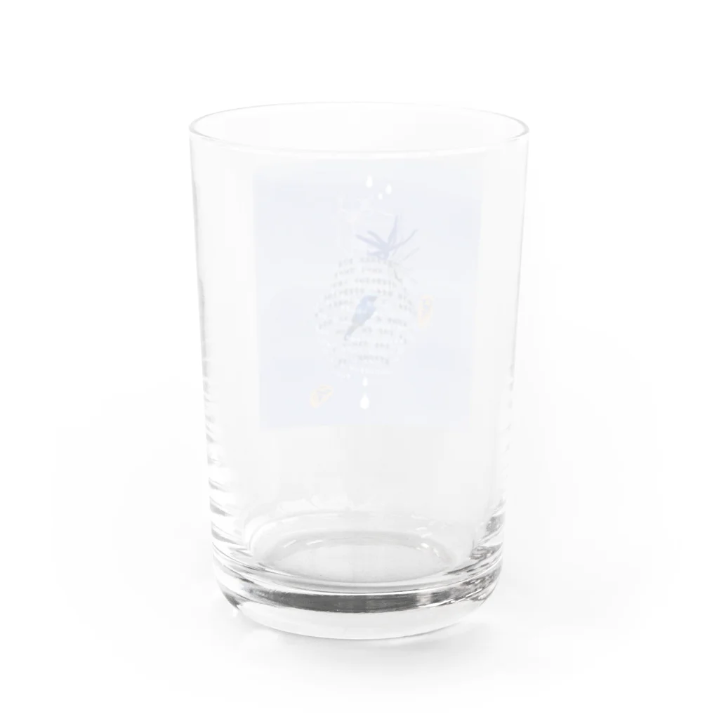 HELLOの般若心経と青い鳥 Water Glass :back