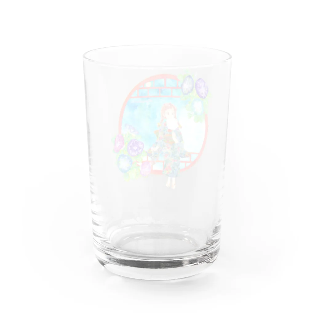 星架月の「窓際の夏」青空・朝顔縁・浴衣の女の子 Water Glass :back