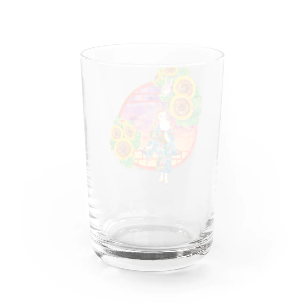 星架月の「窓際の夏」夕焼け・向日葵縁・浴衣の女の子 Water Glass :back