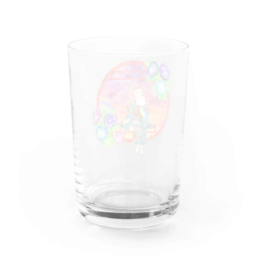 星架月の「窓際の夏」夕焼け・朝顔朝顔縁・浴衣の女の子 Water Glass :back