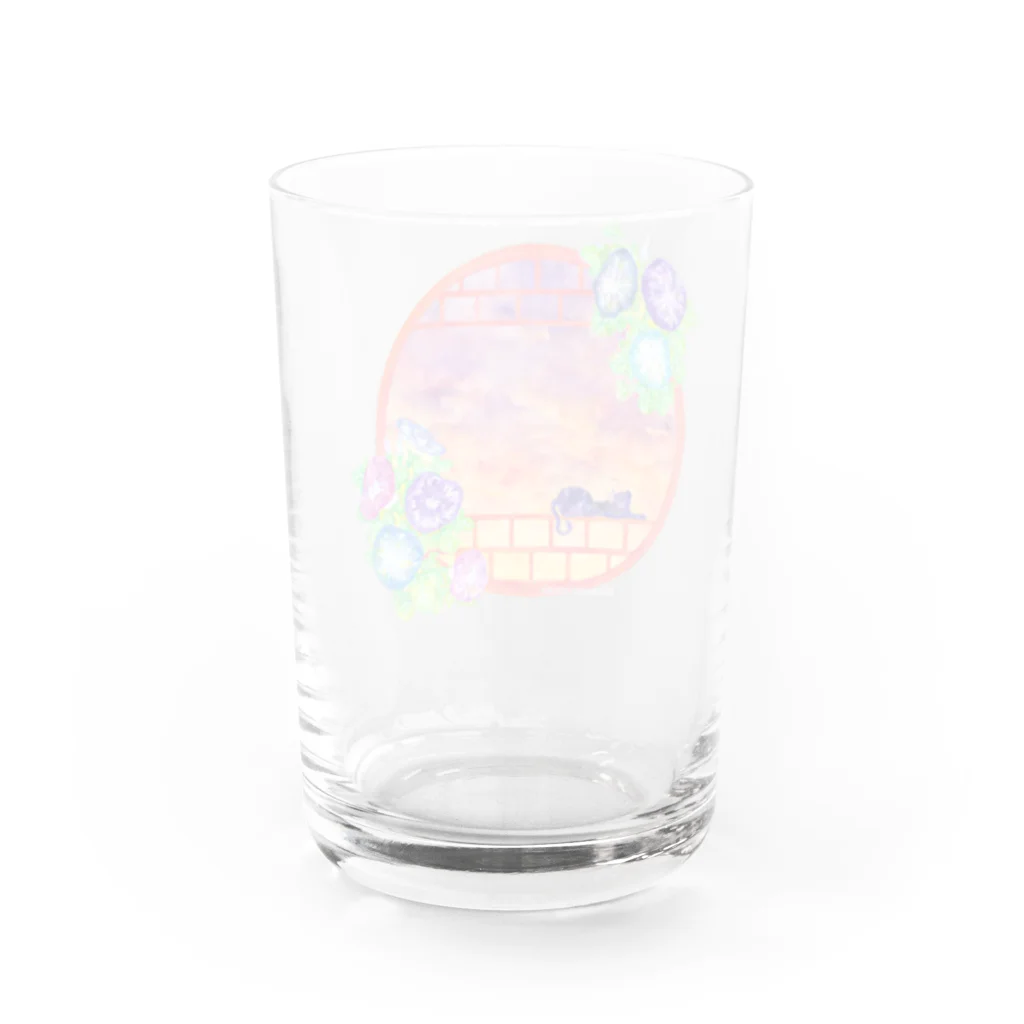 星架月の「窓際の夏」夕焼け・朝顔縁・ネコ Water Glass :back