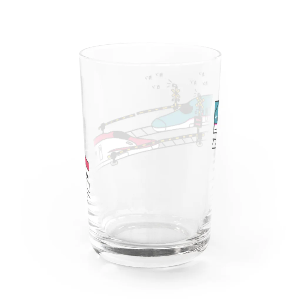 母アパレルのすれ違うはやぶさとこまち Water Glass :back