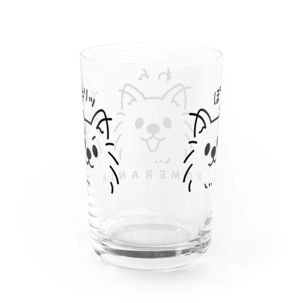 イラスト MONYAAT のポメラニアンの ぽ わん キリッ 黒L  Water Glass :back