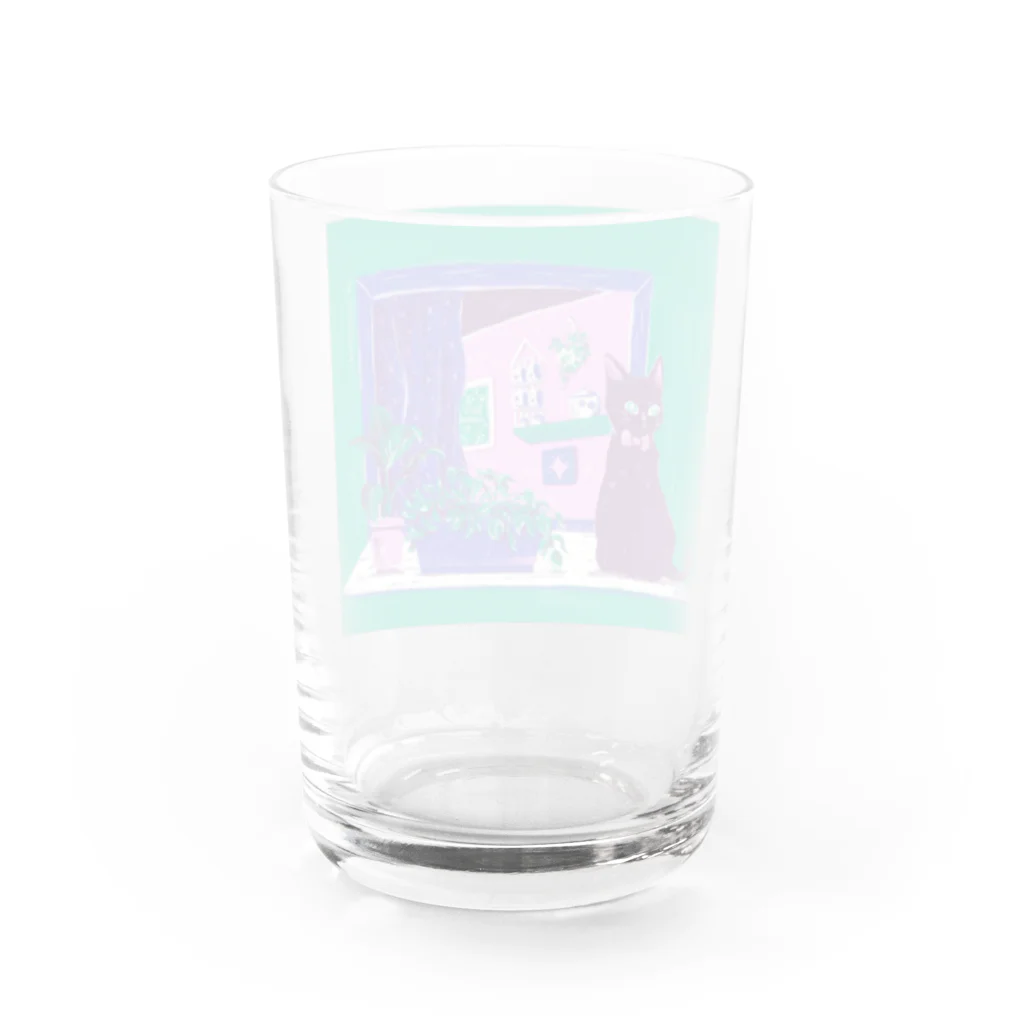 naty's doodlesの窓辺の黒猫 Water Glass :back