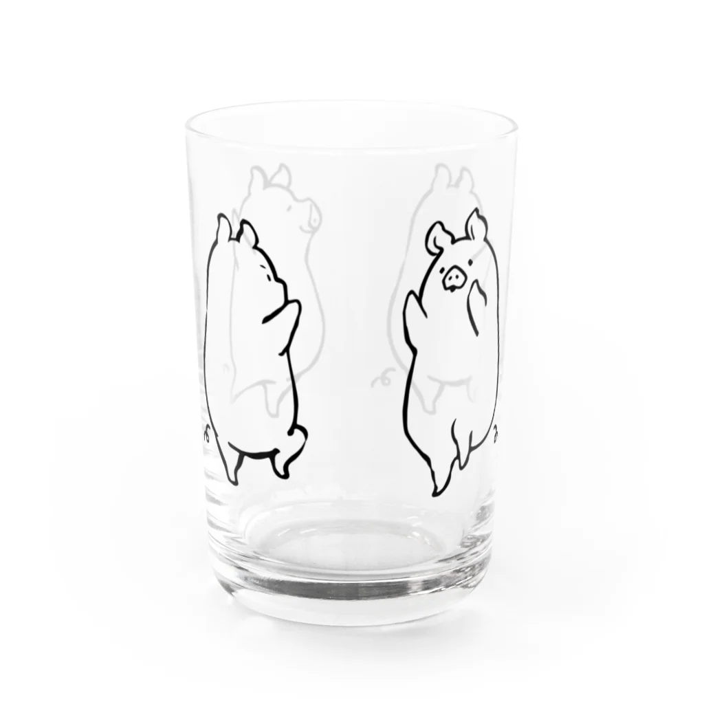 前髪ぱっつん◆SUZURI店の踊る豚 Water Glass :back