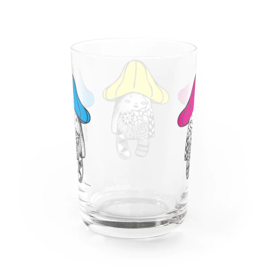 とおにゅう屋のきのこまる（ピンク・黄色・青色） Water Glass :back