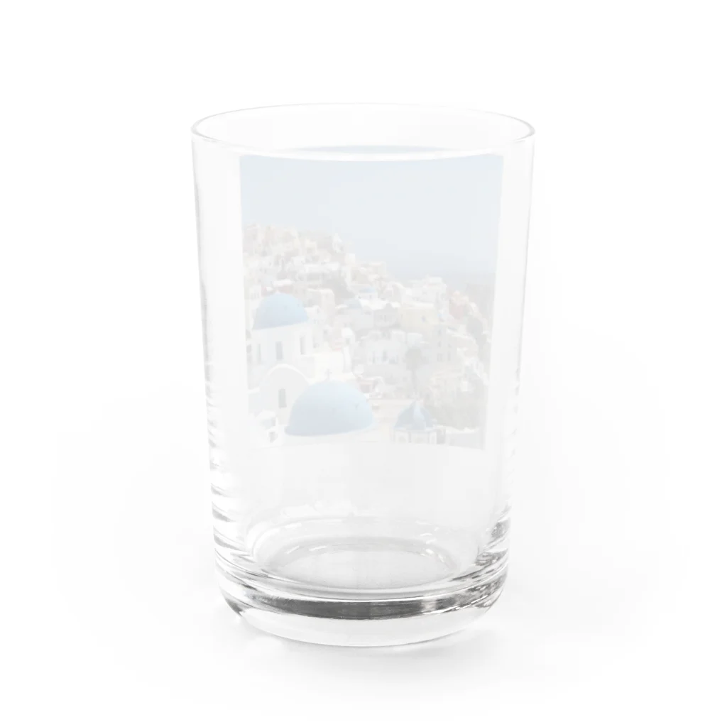 旅好きアルパカの【世界一周旅】ギリシャ　サントリーニ島の景色 Water Glass :back