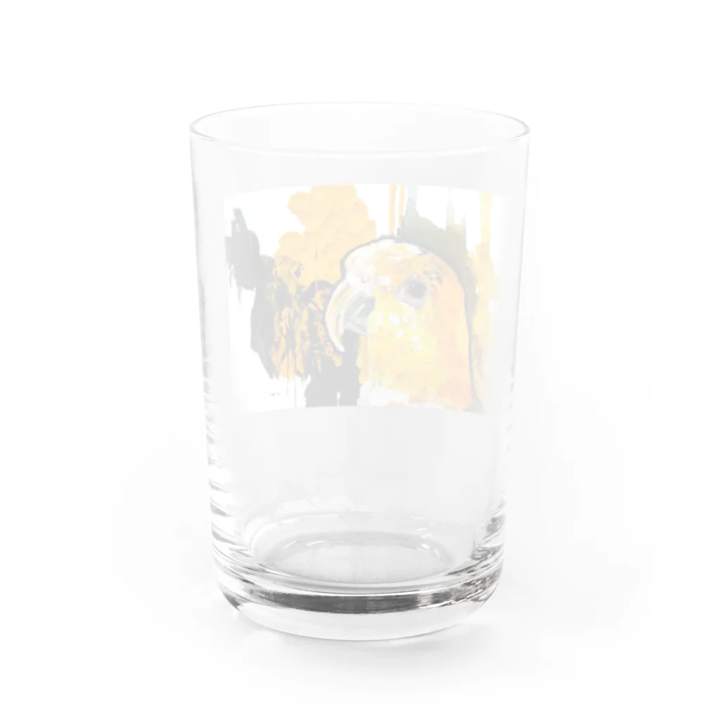 癒しのシロハラインコ 鳥まみれのシロハラインコ アート風 カラー Water Glass :back