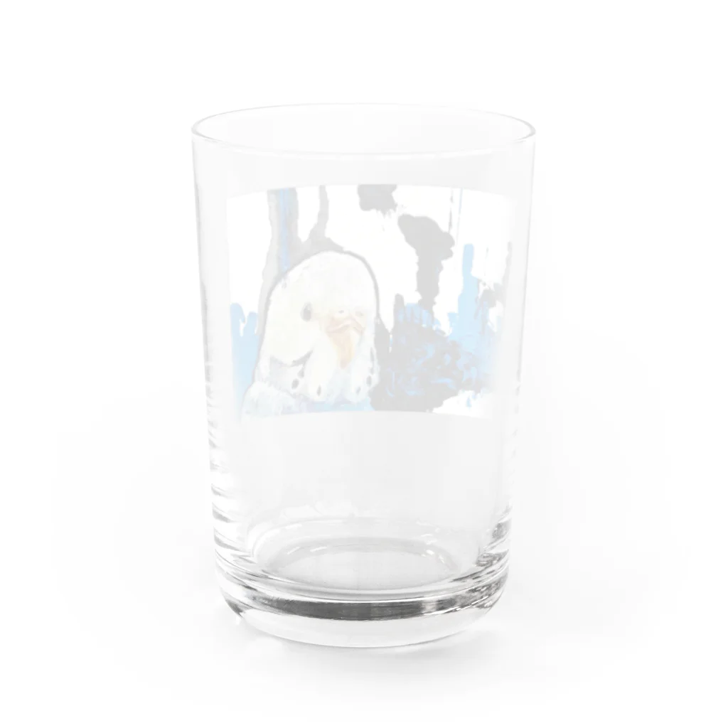 癒しのシロハラインコ 鳥まみれのセキセイインコ アート風 Water Glass :back