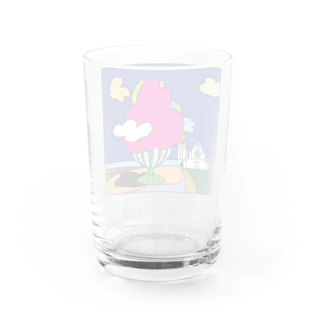 Blupiggの幸せの丘ピンクの木 Water Glass :back