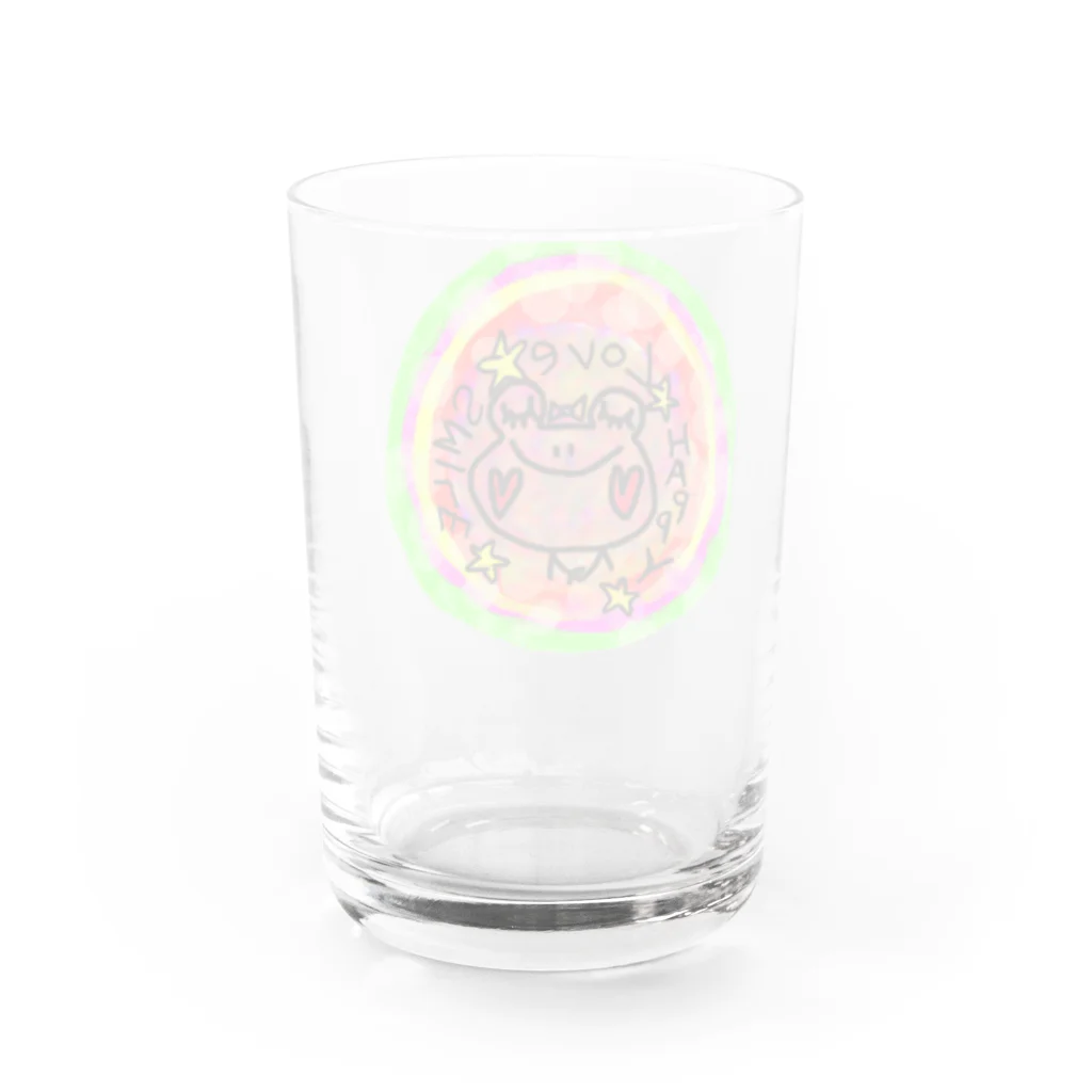 カエルモチーフオリジナル制作専門店の虹♡♡Happyなカエルちゃん Water Glass :back