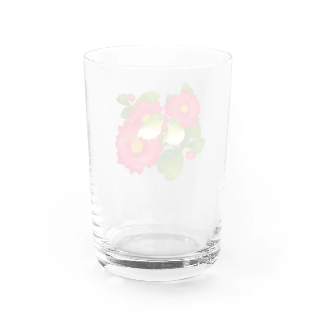 ekoeko ショップのサザンカとメジロ グラス Water Glass :back